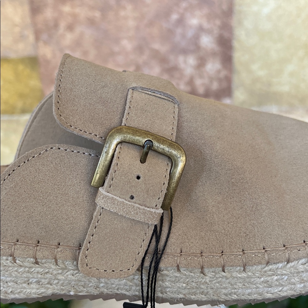 NEW Haute Hippie Aria 100% Suede Buckle Espadrille Tan Slip-On Mule Clogs US 9.5 - Picture 7 of 15